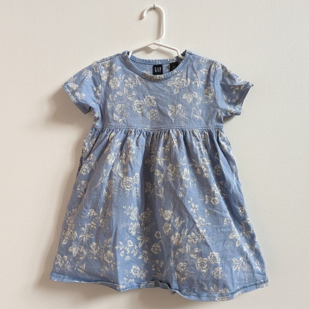 Vtg Gap Shirt Dress Girls Sz 2-3T Blue Floral Toile Staple 90s Twirly